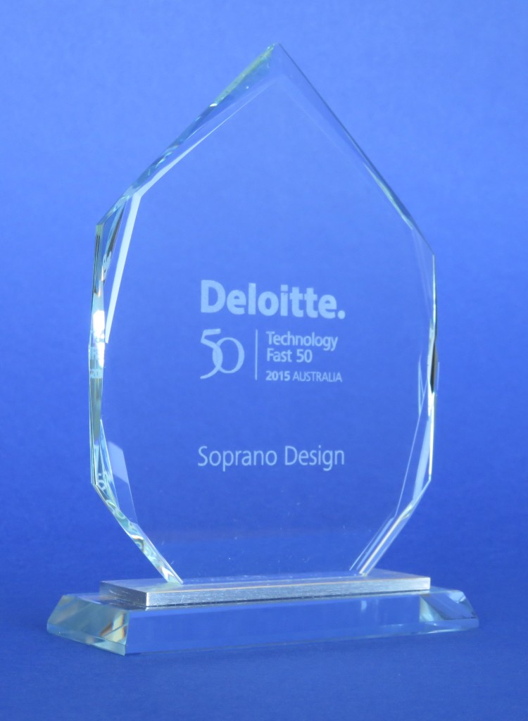 A photo of Soprano Design's award for the 2015 Deloitte Technology Fast 50 for Australia
