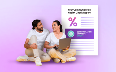 Mock-up of a personalised report from the Digital Communication Health Check Quiz, shown with two people who have completed it.