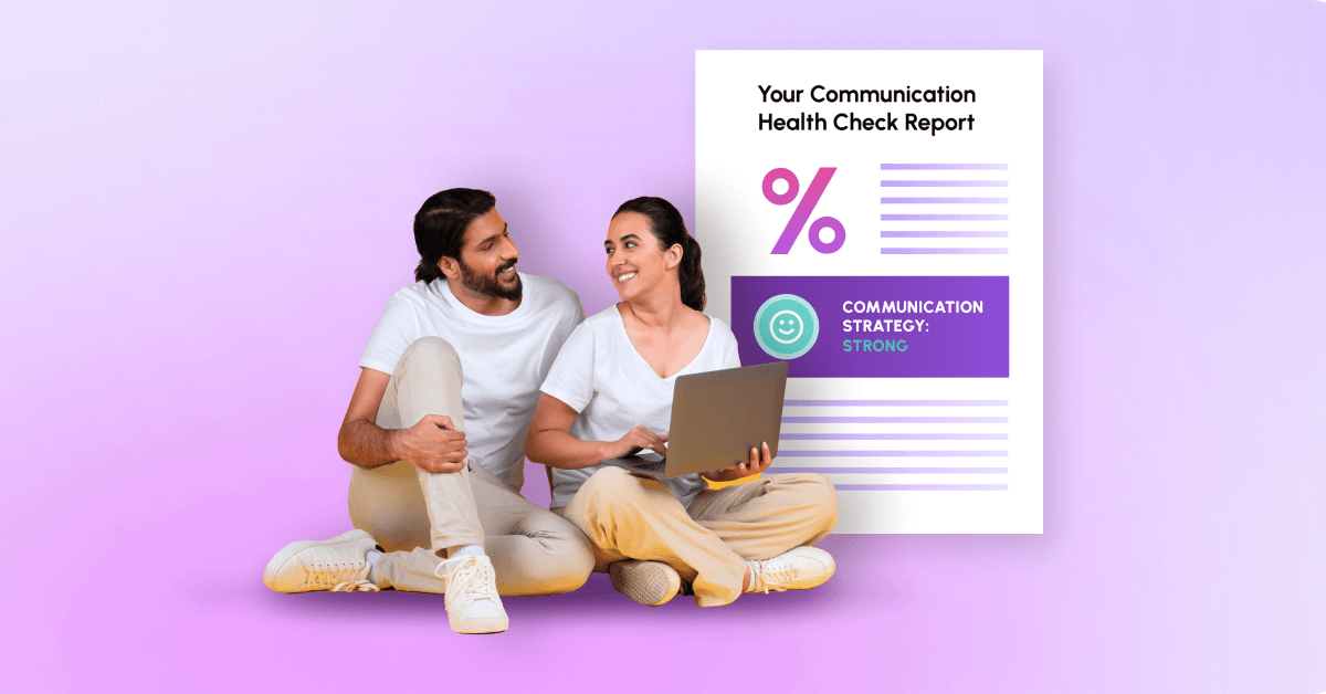 Mock-up of a personalised report from the Digital Communication Health Check Quiz, shown with two people who have completed it.
