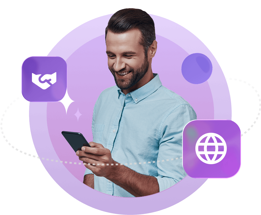 Smiling partner using phone